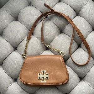 Tory Burch Britten Tan Neutral Small Crossbody Bag with Gold Hardware